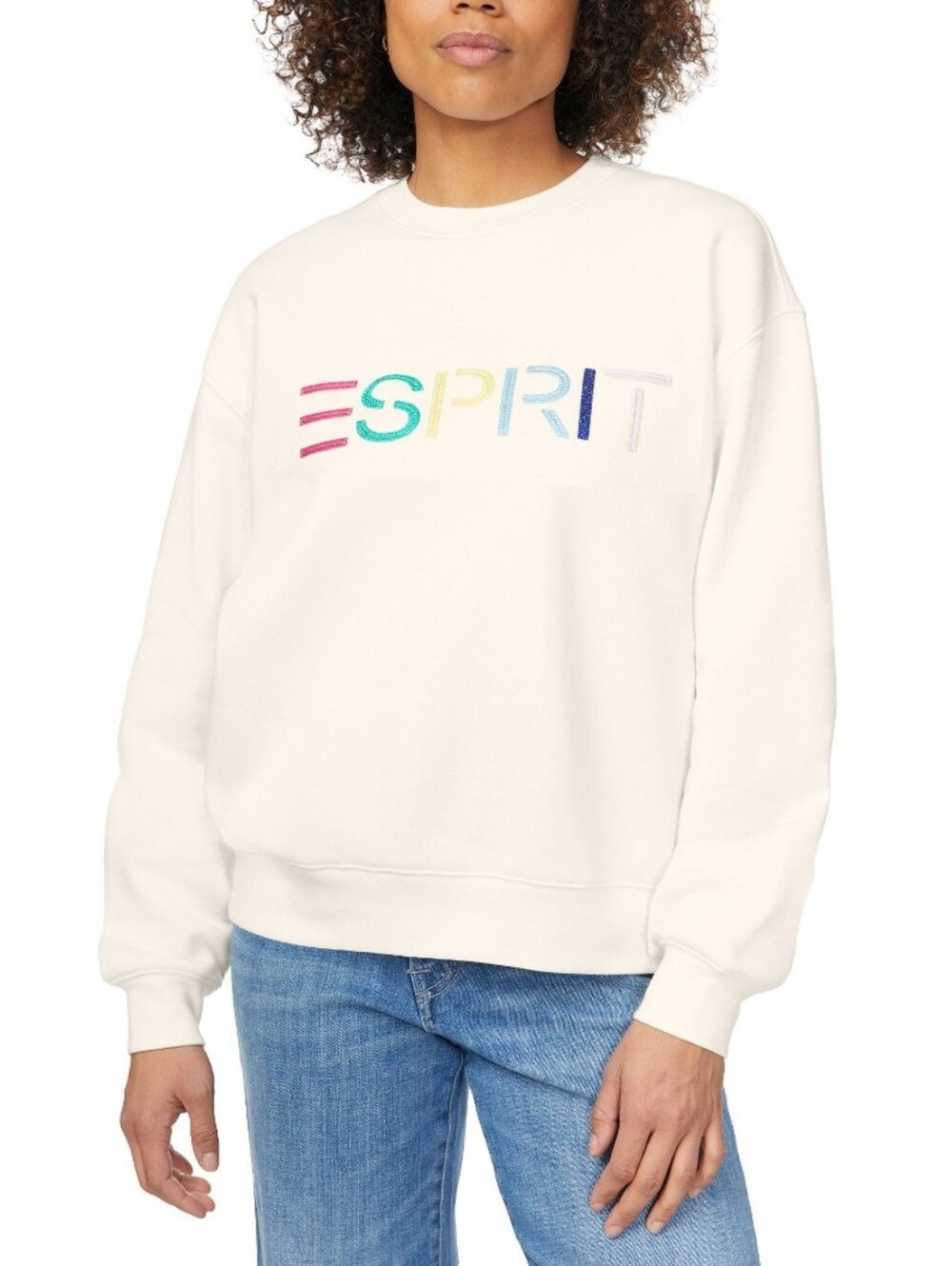 Esprit White Cream Sweatshirt Embroidered Logo Multicolor Rainbow 80's NWT Viral